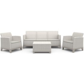   Keter SCANDI FORMA 3 személyes kerti bútor szett – 5 fős, sofa + 2 fotel + tárolós asztal, Pebble grey / Soft beige