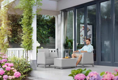 Keter SCANDI FORMA BALCONY kerti bútor szett – 2 fotel + tárolós asztal, Ash grey / Storm grey