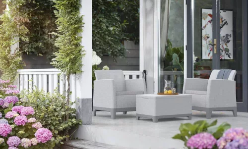 Keter SCANDI FORMA BALCONY kerti bútor szett – 2 fotel + tárolós asztal, Ash grey / Storm grey