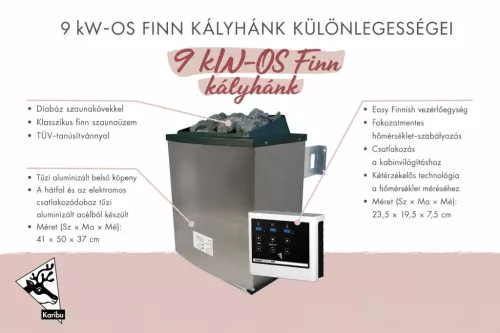 Karibu 9 kW-os szauna kályha + Easy Finnish vezérlőegység + 18 KG szaunakő