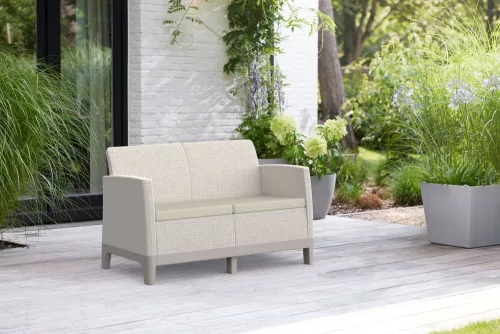 Keter SCANDI FORMA 2 személyes kerti kanapé – Pebble grey / Soft beige, műanyag, 126 cm