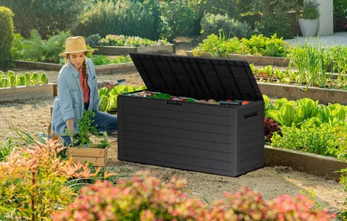 Keter ATLAS kerti tároló box – 270 L, műanyag párnatartó, grafit