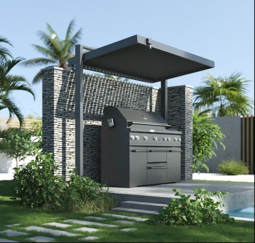 Rojaplast Shelter alumínium kerti grill szabadon álló előtető, pergola, nyitható lamellákkal, szürke antracit