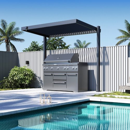 Rojaplast Shelter alumínium kerti grill szabadon álló előtető, pergola, nyitható lamellákkal, szürke antracit