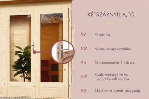 Karibu Mainburg 4. kültéri szaunaház "A készlet" 4 fő részére-  kályha nélkül, nagyméretű előszobával