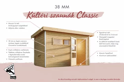Karibu Mainburg 5. kültéri szaunaház "A készlet" 4 fő részére- kályha nélkül, nagyméretű előszobával, terasszal