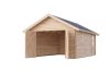 Karibu 38 mm-es fa garázs, nyeregtetős rönkház,  387 cm x 537 cm