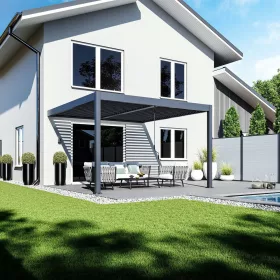   Rojaplast INTRO DUO bioklimatikus pergola 4×4 m – alumínium, falhoz rögzíthető, antracit színben