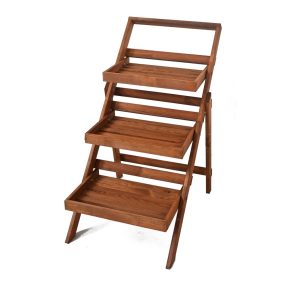   Rojaplast fenyőfából készült lépcsős, háromszintes virágtartó állvány - barna