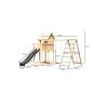   Karibu Frieda 3. cölöpös fa játszóház, kültéri kerti játszóház, létrával, antracit csúszdával, dupla hintával, mászókával