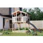   Karibu Benjamin 2. cölöpös fa játszóház, kültéri kerti játszóház létrával, dupla hintával, antracit csúszdával, Terragrau színben