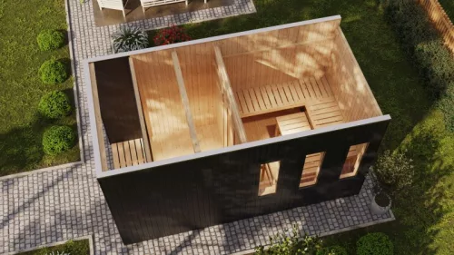 Karibu Miramar kültéri szaunaház előszobával 5 fő részére – kályha nélkül