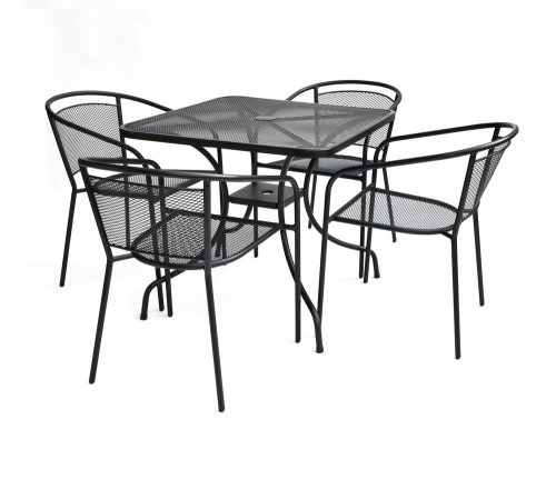 ROJAPLAST zwmt-80 set fém kerti asztal napernyőlyukkal, 4 db székkel - fekete 