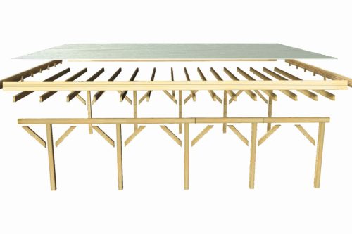 Karibu Classic 1. dupla fa autóbeálló, fedett kocsibeálló, 0,8 mm-es PVC tetőfedő lemezzel, 563 cm × 394,5 cm