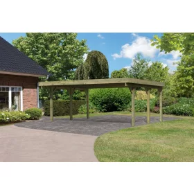   Karibu Classic 1. dupla fa autóbeálló, fedett kocsibeálló, 0,5 mm-es acél tetőfedő lemezzel,563 cm × 394,5 cm