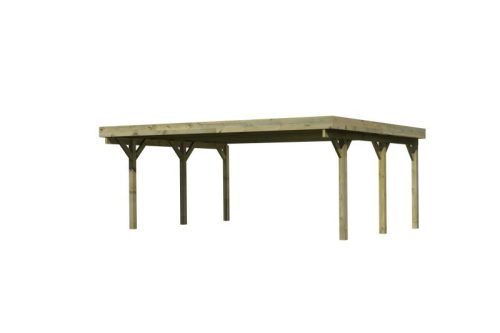 Karibu Classic 1. dupla fa autóbeálló, fedett kocsibeálló, 0,5 mm-es acél tetőfedő lemezzel,563 cm × 394,5 cm