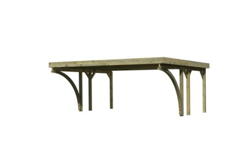 Karibu Classic 1. dupla fa autóbeálló, fedett kocsibeálló, bejárati boltívvel, 0,8 mm-es PVC tetőfedő lemezzel, 563 cm x 284,5 cm