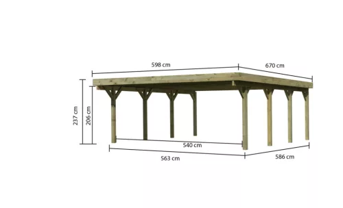 Karibu Classic 2. dupla fa autóbeálló, fedett kocsibeálló, 0,8 mm-es PVC tetőfedő lemezzel, 563 cm x 586 cm
