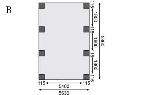 Karibu Classic 2. dupla fa autóbeálló, fedett kocsibeálló, 0,8 mm-es PVC tetőfedő lemezzel, 563 cm x 586 cm