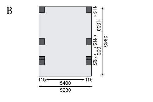 Karibu Classic 1. dupla fa autóbeálló, fedett kocsibeálló, bejárati boltívvel, 0,5 mm-es acél tetőfedő lemezzel,563 cm x 284,5 cm