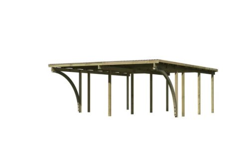 Karibu Basic 2. dupla fa autóbeálló, fedett kocsibeálló, bejárati boltívvel, 563 cm x 676 cm