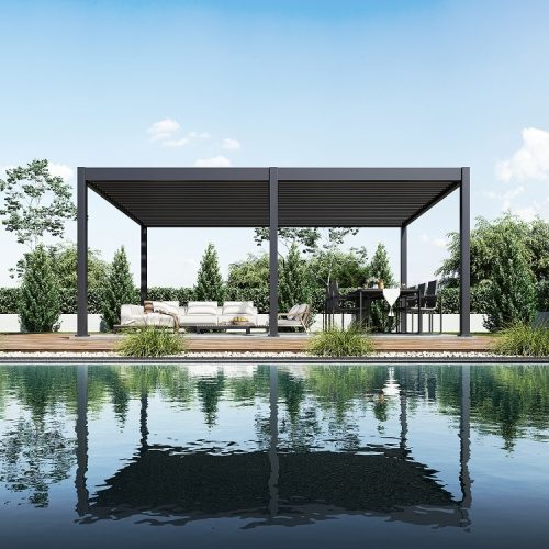 Rojaplast Intro Duo osztott tetős, bioklimatikus pergola, alumínium - szabadon álló - 6 x 4 méteres, szürke antracit