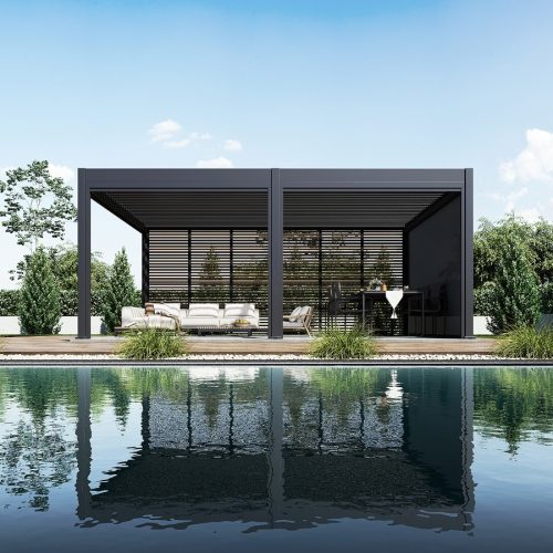 Rojaplast Intro Duo osztott tetős, bioklimatikus pergola, alumínium - szabadon álló - 6 x 4 méteres, szürke antracit