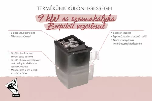 Karibu 9 kW-os Finn szaunakályha beépített vezérléssel