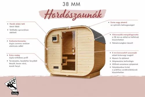  Karibu "Quadro 0 " kültéri hordó szauna 2 fő részére – kályha nélkül