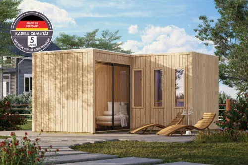 Karibu Paradise nagyméretű kültéri szaunaház 5 fő részére- kályha nélkül, előszobával