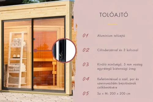 Karibu Paradise nagyméretű kültéri szaunaház 5 fő részére- kályha nélkül, előszobával