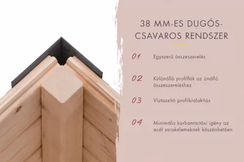 Karibu Ares 4. kültéri szaunakabin 5 fő részére – Antracit színben,kályha nélkül, terasszal, előszobával és lamellafallal, szürke színű sarokelemekkel