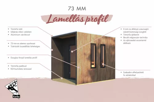 Karibu Laguna kültéri szaunaház 5 fő részére - Duglászfenyőből, kályha nélkül, terasszal