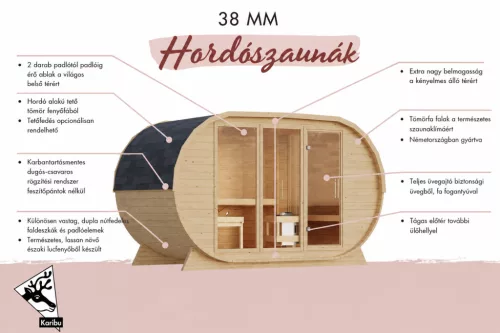 Karibu "Nordic Pod Széles " kültéri hordó szauna előszobával 5 fő részére – kályha nélkül