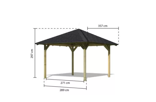 Karibu Cordoba fa kerti pavilon / fekete zsindelytetővel, 289 cm x 289 cm