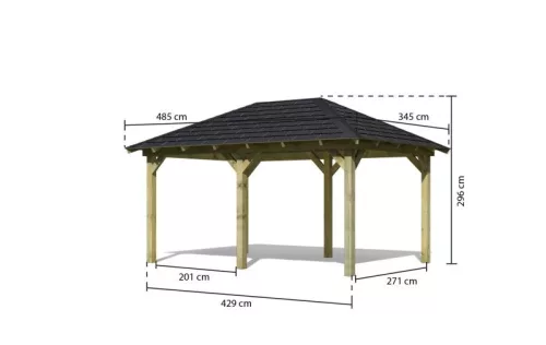 Karibu Perida fa kerti pavilon, fekete zsindelytetővel, 289 cm x 429 cm