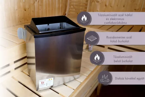 Karibu 11 kW-os bio kombi szauna kályha + Easy Bio vezérlőegység + 18 KG szaunakő