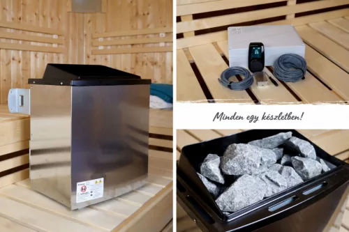 Karibu 11 kW-os Finn szaunakályha + HUUM "UKU WIFI" vezérlőegység alkalmazásvezérléssel