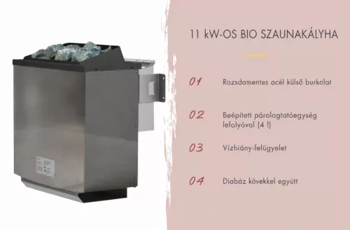 Karibu 11 kW-os Bio-kombi szaunakályha + HUUM "UKU WIFI" vezérlőegység alkalmazásvezérléssel