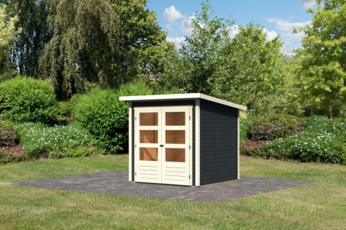 Karibu Stockach 2. kerti ház, kerti tároló, terra szürke színű fából 186 cm x 186 cm