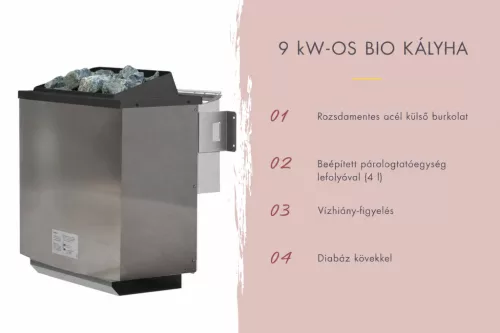 Karibu 9 kW-os bio kombi szauna kályha + Easy Bio vezérlőegység + 18 KG szaunakő
