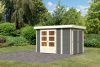 Karibu Retola 3. Lapostetős kerti ház beépített oldalsó tárolóval, terra szürke színű fából 319 cm x 217 cm
