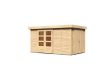 Karibu Retola 6. Lapostetős nagyméretű kerti ház beépített oldalsó tárolóval, natúr fából 377 cm x 246 cm