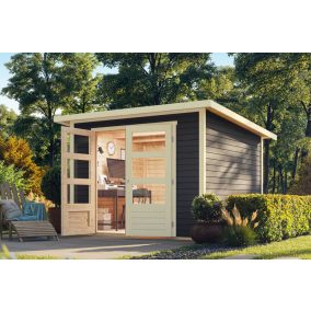   Karibu Stockach 4. kerti ház, kerti tároló, terra szürke színű fából 246 cm x 246 cm