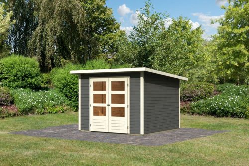 Karibu Stockach 4. kerti ház, kerti tároló, terra szürke színű fából 246 cm x 246 cm