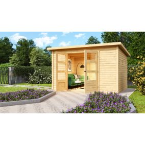   Karibu Stockach 5. kerti ház, kerti tároló, natúr fából 305 cm x 246 cm