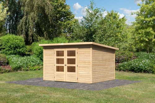 Karibu Stockach 5. kerti ház, kerti tároló, natúr fából 305 cm x 246 cm