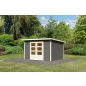   Karibu Stockach 5. kerti ház, kerti tároló, terra szürke színű fából 305 cm x 246 cm