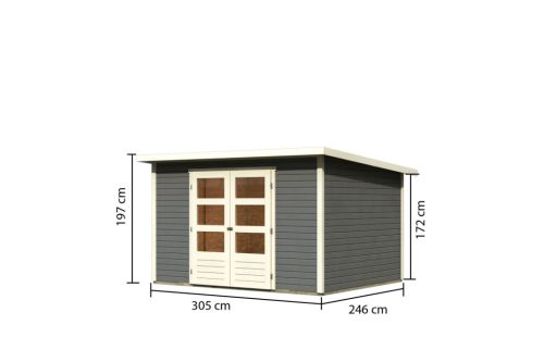 Karibu Stockach 5. kerti ház, kerti tároló, terra szürke színű fából 305 cm x 246 cm