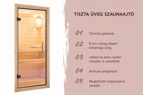Karibu Saja beltéri finn szauna 3 fő részére – 230 V, kályha nélkül, választható ajtóval